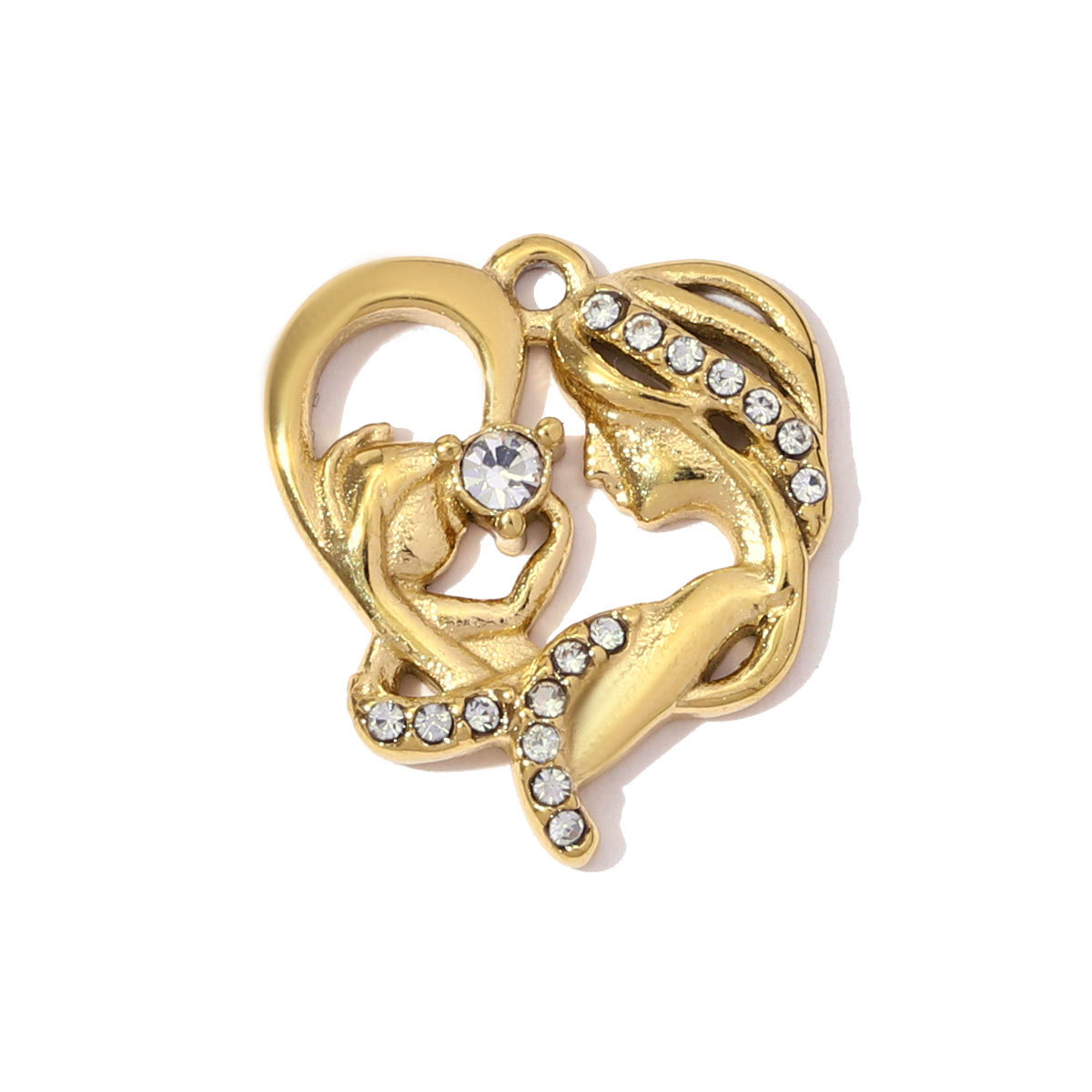 6pcs/pack French Stainless Steel I love You Necklace Pendants Mushroom NANA DIY Charms Women Crystal Heart Jewelry Wholesale