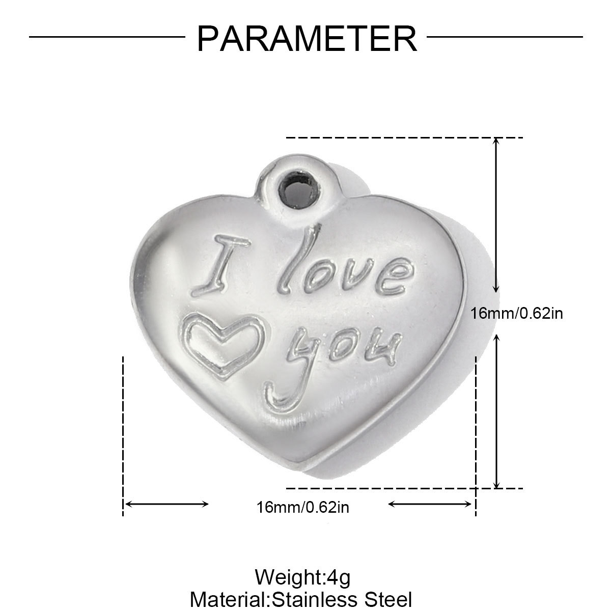 6pcs/pack French Stainless Steel I love You Necklace Pendants Mushroom NANA DIY Charms Women Crystal Heart Jewelry Wholesale