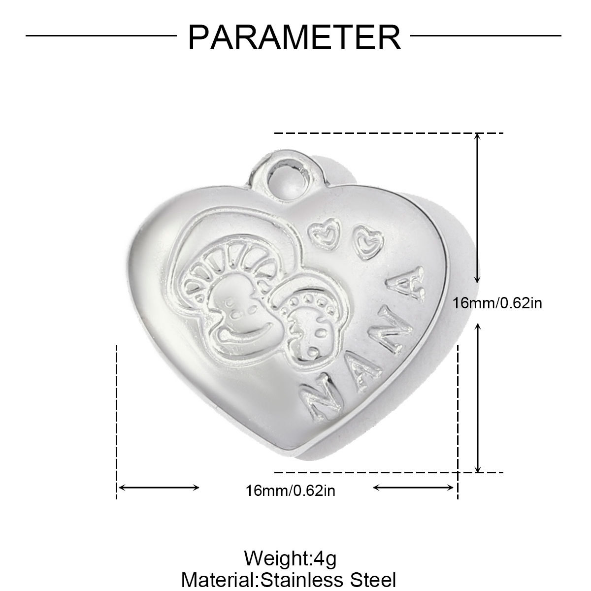 6pcs/pack French Stainless Steel I love You Necklace Pendants Mushroom NANA DIY Charms Women Crystal Heart Jewelry Wholesale