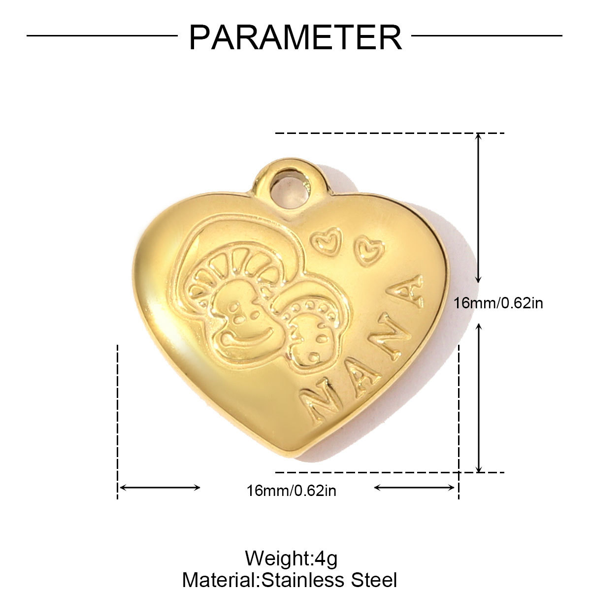 6pcs/pack French Stainless Steel I love You Necklace Pendants Mushroom NANA DIY Charms Women Crystal Heart Jewelry Wholesale