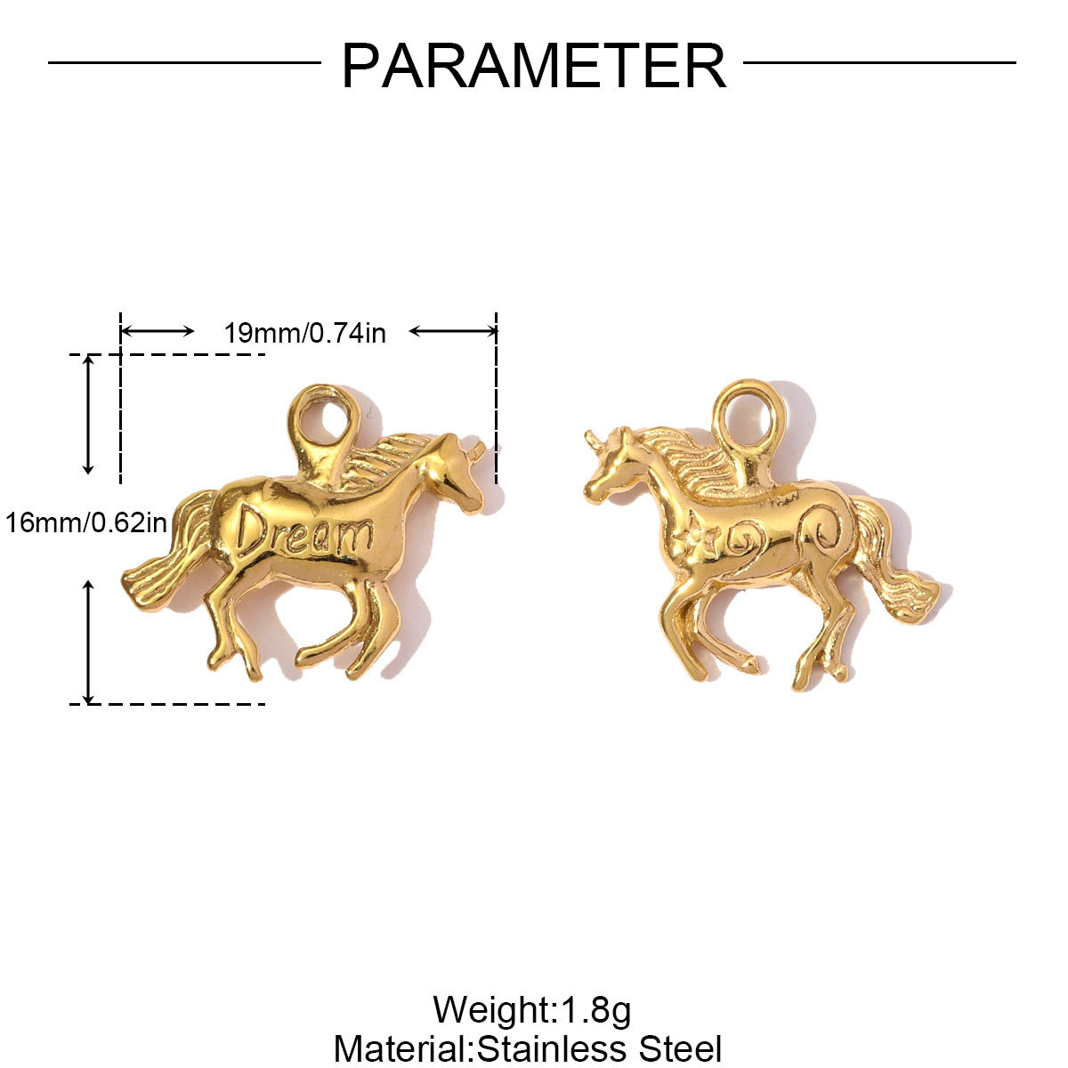 6pcs/pack Cute Stainless Steel Hen Dream Horse Necklace Pendants Unicorn DIY Charms Women Christmas Milu deer Jewelry Wholesale