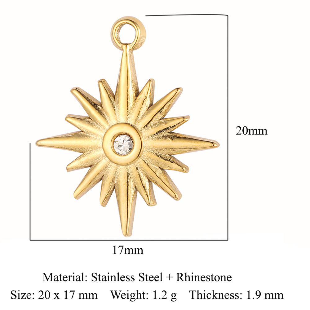 6pcs/pack Irregular Heart Stainless Steel DIY Charm Women Oval Zircon Star Crescent Sun Necklace Pendant Bracelet Making Jewelry