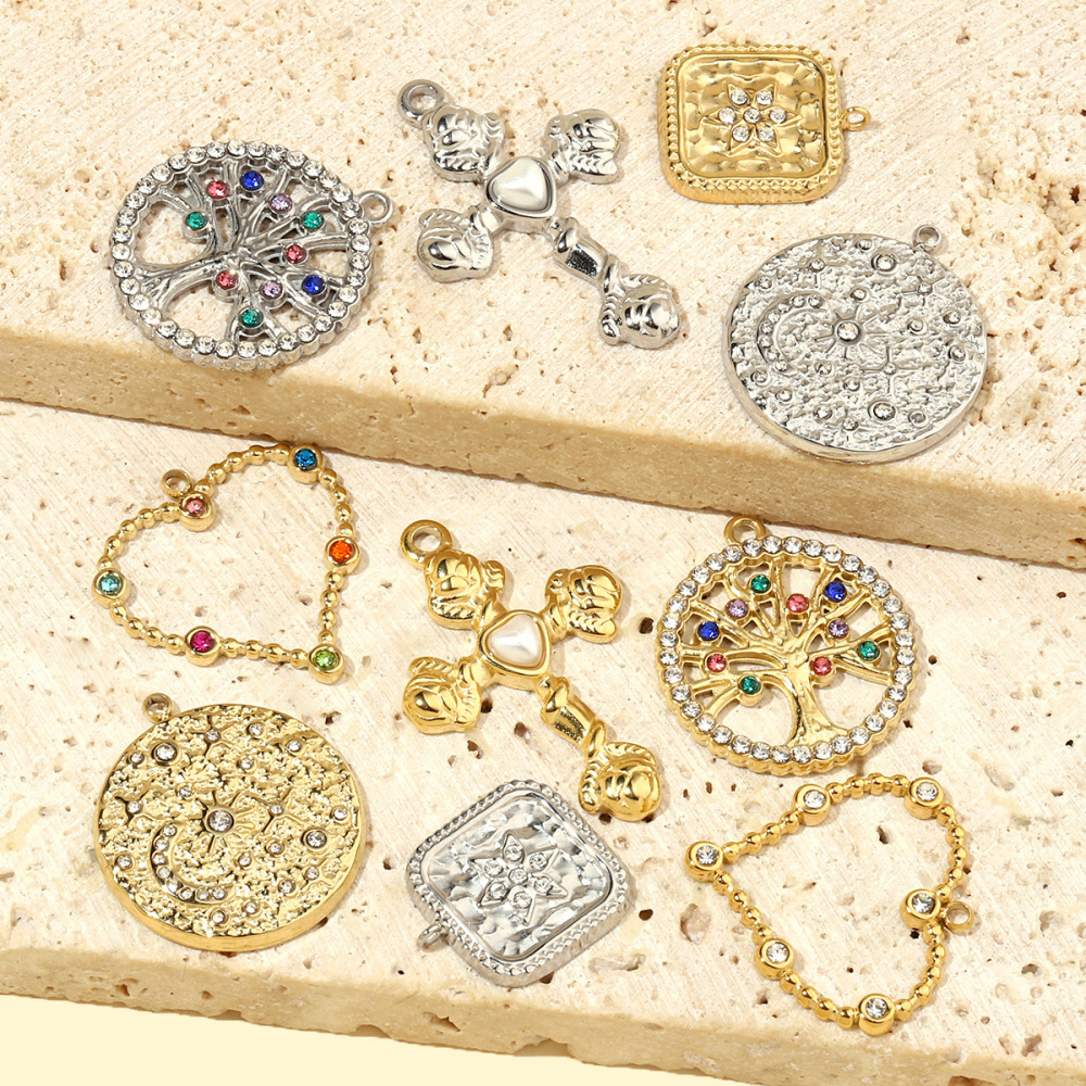 6pcs/pack French Moon Star Stainless Steel Diy Charms Women Tree Of Life Earring Necklace Pendant Cross Heart Jewelry