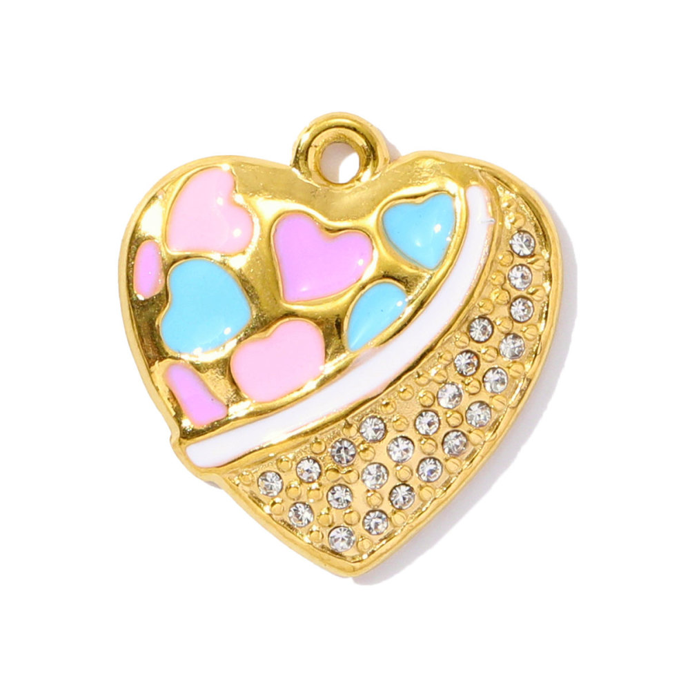6pcs/pack Cute Stainless Steel Enamel Heart Pineapple Pendant Butterfly Flower Palm DIY Charms Necklace Making Women Jewelry
