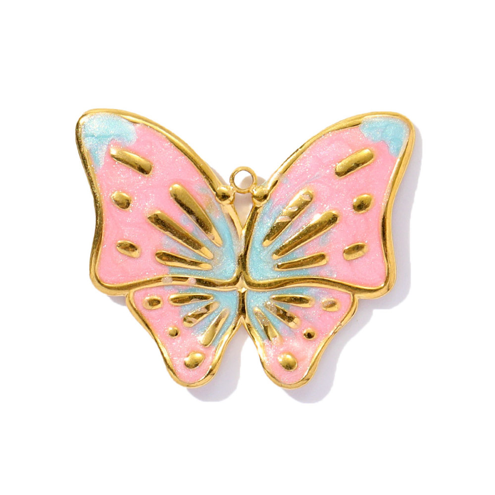 6pcs/pack Cute Stainless Steel Enamel Heart Pineapple Pendant Butterfly Flower Palm DIY Charms Necklace Making Women Jewelry