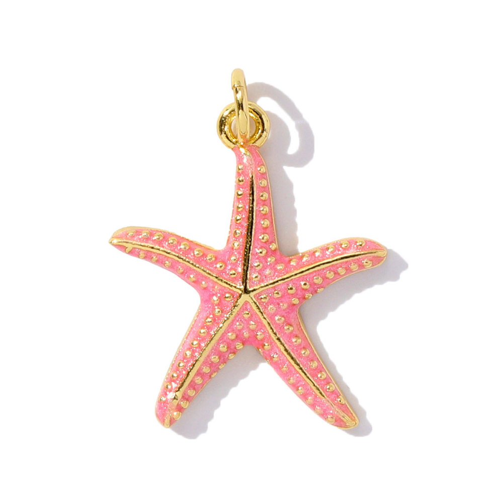 6pcs/pack Unique Copper Enamel Rhinestone Conch Pendant Starfish Shell DIY Charms Necklace Earrings Making Women Jewelry Wholesale