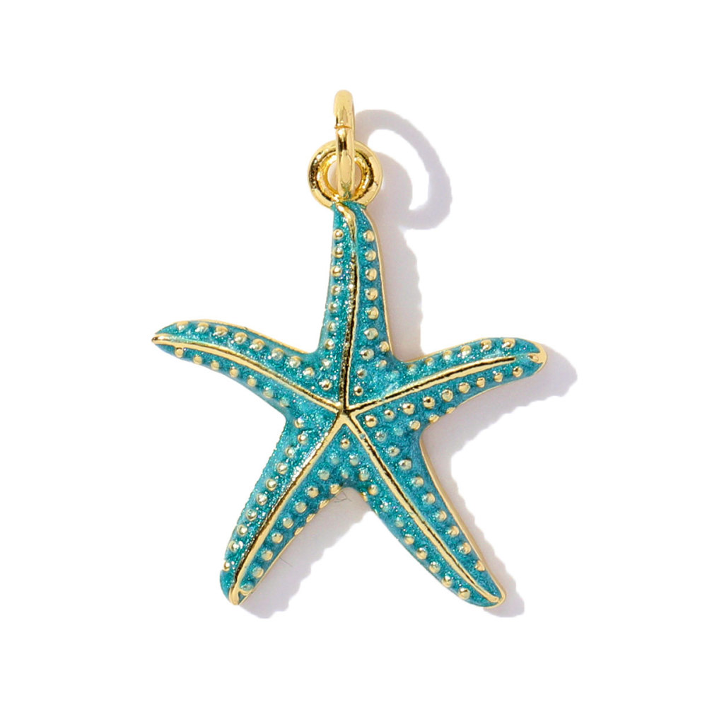 6pcs/pack Unique Copper Enamel Rhinestone Conch Pendant Starfish Shell DIY Charms Necklace Earrings Making Women Jewelry Wholesale