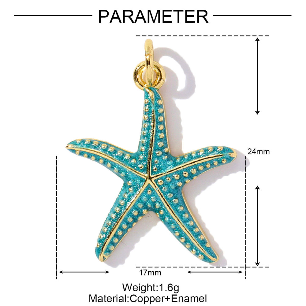 6pcs/pack Unique Copper Enamel Rhinestone Conch Pendant Starfish Shell DIY Charms Necklace Earrings Making Women Jewelry Wholesale