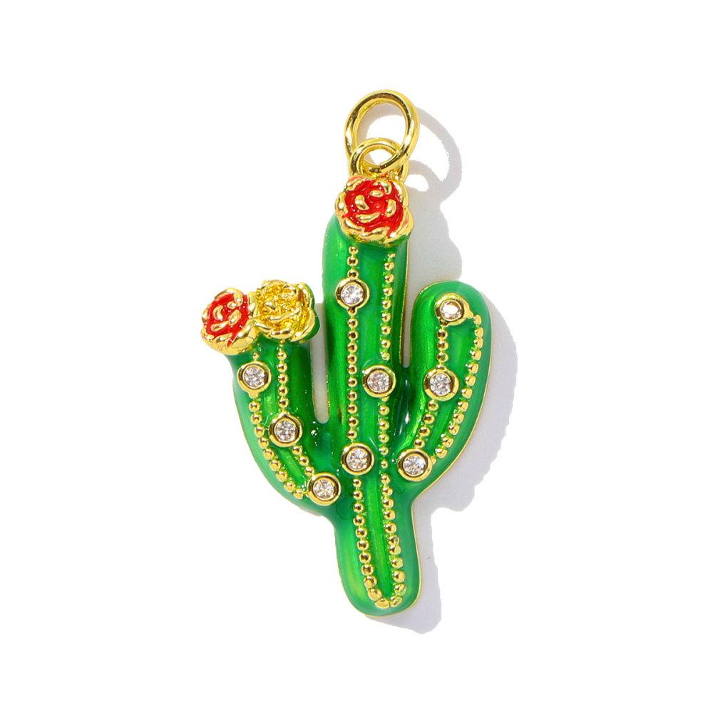 6pcs/pack Wholesale Copper Zircon shark Pendant Enamel Cactus Fish Seahorse Shell DIY Charms Earrings Making Women Jewelry