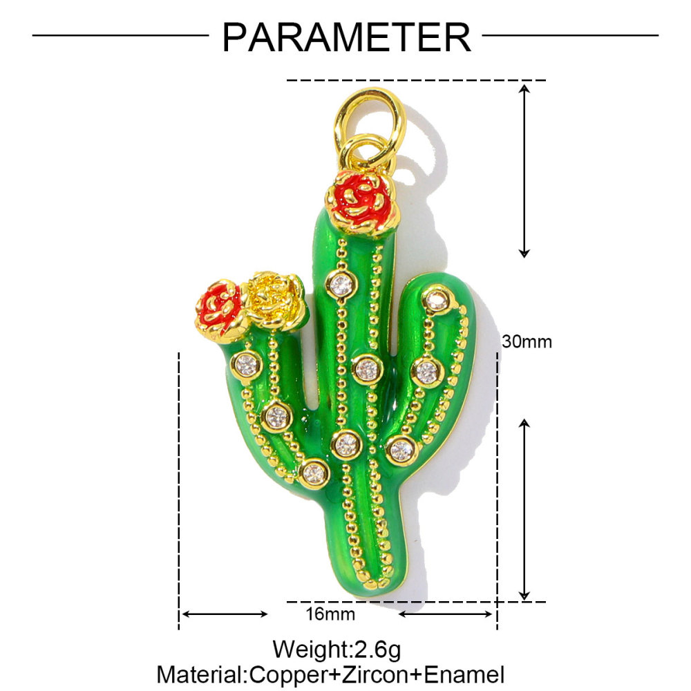 6pcs/pack Wholesale Copper Zircon shark Pendant Enamel Cactus Fish Seahorse Shell DIY Charms Earrings Making Women Jewelry