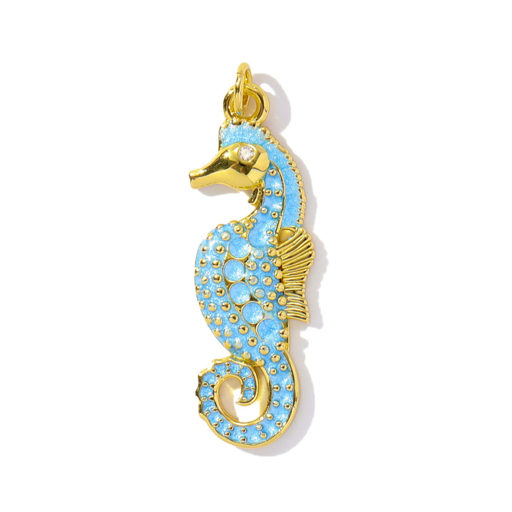 6pcs/pack Wholesale Copper Zircon shark Pendant Enamel Cactus Fish Seahorse Shell DIY Charms Earrings Making Women Jewelry
