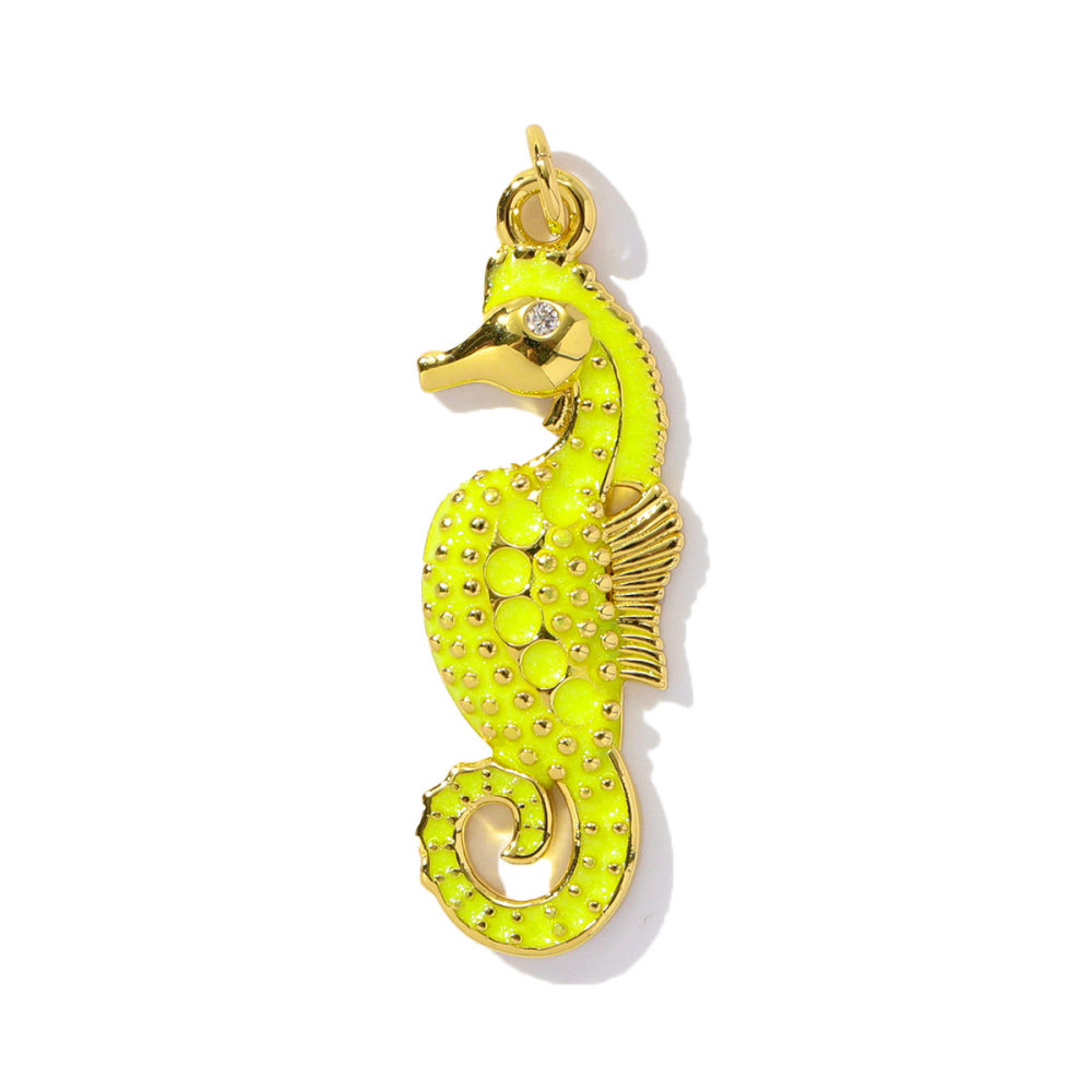 6pcs/pack Wholesale Copper Zircon shark Pendant Enamel Cactus Fish Seahorse Shell DIY Charms Earrings Making Women Jewelry