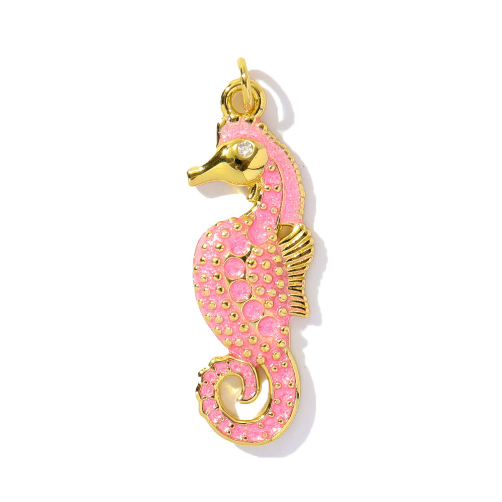 6pcs/pack Wholesale Copper Zircon shark Pendant Enamel Cactus Fish Seahorse Shell DIY Charms Earrings Making Women Jewelry