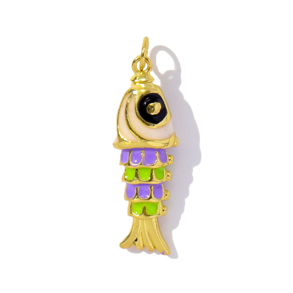 6pcs/pack Wholesale Copper Zircon shark Pendant Enamel Cactus Fish Seahorse Shell DIY Charms Earrings Making Women Jewelry
