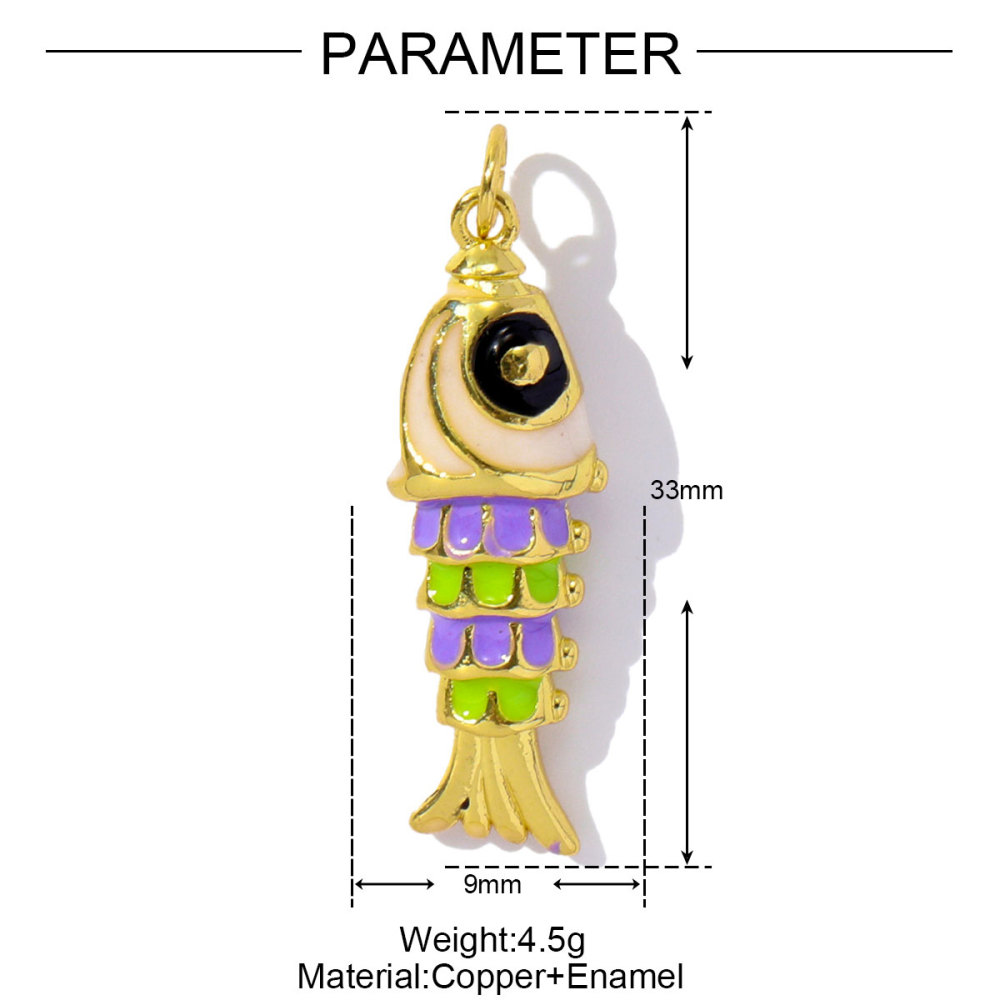 6pcs/pack Wholesale Copper Zircon shark Pendant Enamel Cactus Fish Seahorse Shell DIY Charms Earrings Making Women Jewelry