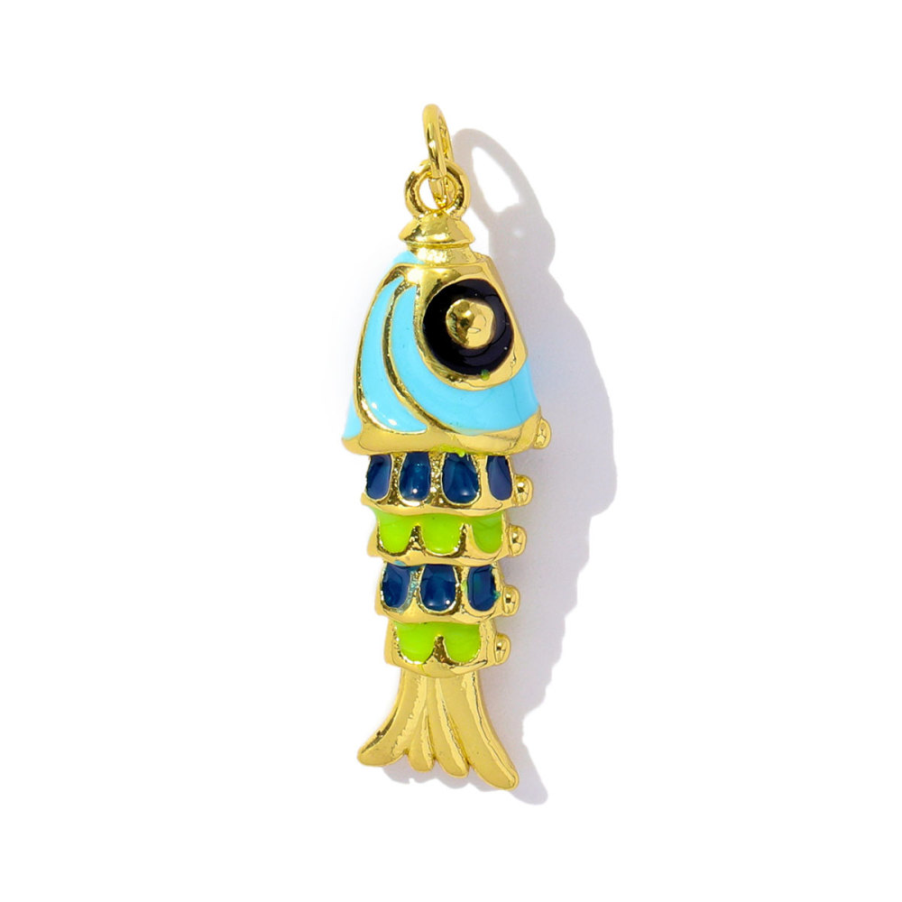 6pcs/pack Wholesale Copper Zircon shark Pendant Enamel Cactus Fish Seahorse Shell DIY Charms Earrings Making Women Jewelry