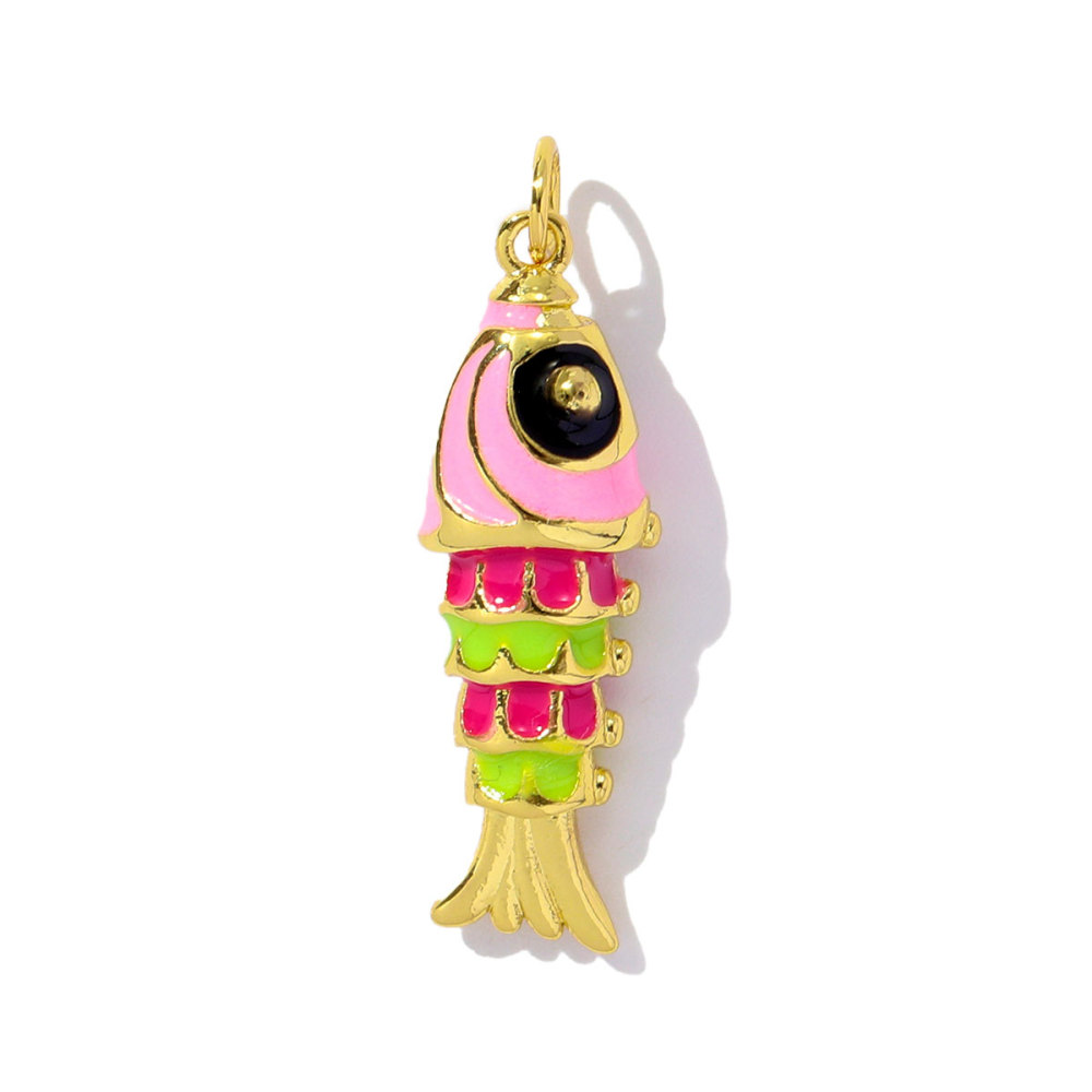 6pcs/pack Wholesale Copper Zircon shark Pendant Enamel Cactus Fish Seahorse Shell DIY Charms Earrings Making Women Jewelry