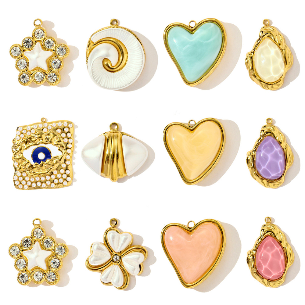 6pcs/pack Wholesale Copper Zircon shark Pendant Enamel Cactus Fish Seahorse Shell DIY Charms Earrings Making Women Jewelry