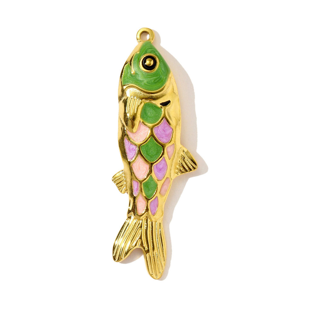 6pcs/pack Stainless Steel Colored Enamel Fish Turtle Necklace Pendants Pearl Conch DIY Charms Women Ocena Style Jewelry Wholesale
