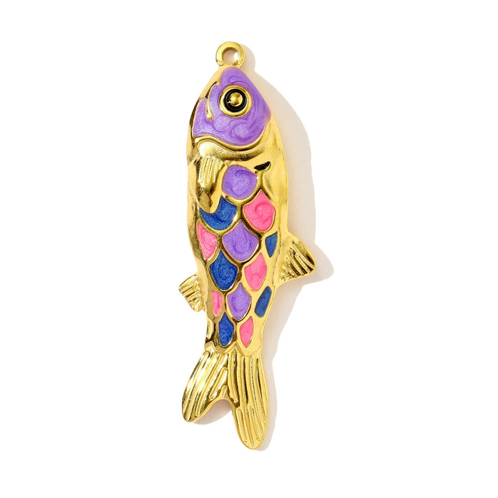6pcs/pack Stainless Steel Colored Enamel Fish Turtle Necklace Pendants Pearl Conch DIY Charms Women Ocena Style Jewelry Wholesale