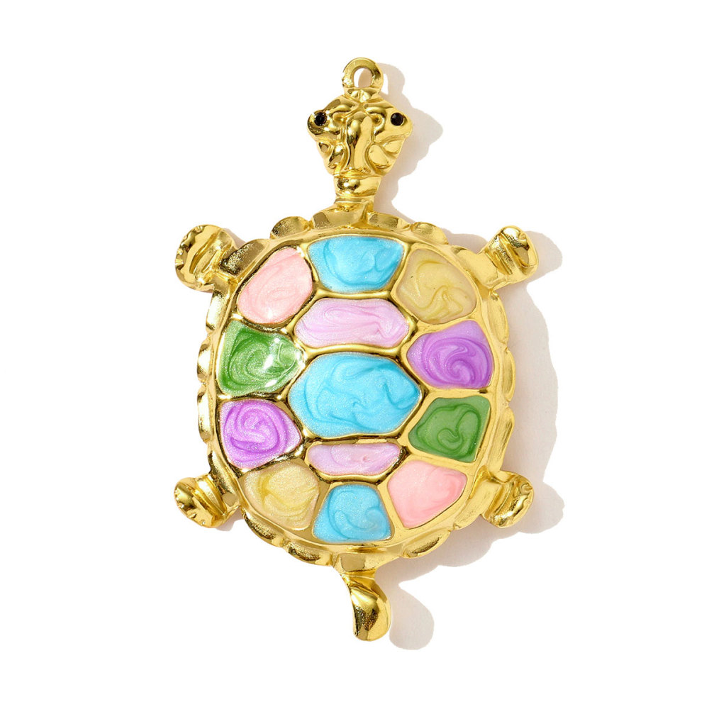 6pcs/pack Stainless Steel Colored Enamel Fish Turtle Necklace Pendants Pearl Conch DIY Charms Women Ocena Style Jewelry Wholesale