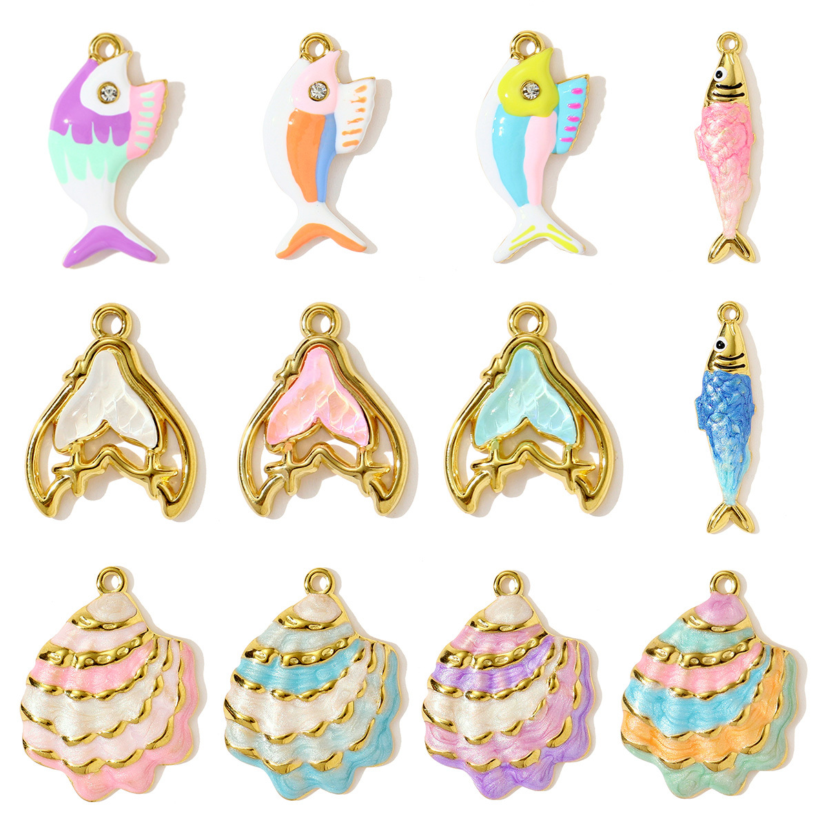 6pcs/pack Wholesale Stainless Steel Fish Mermaid Tail Necklace Pendants Enamel Shell DIY Earring Charms Women Ocena Style Jewelry