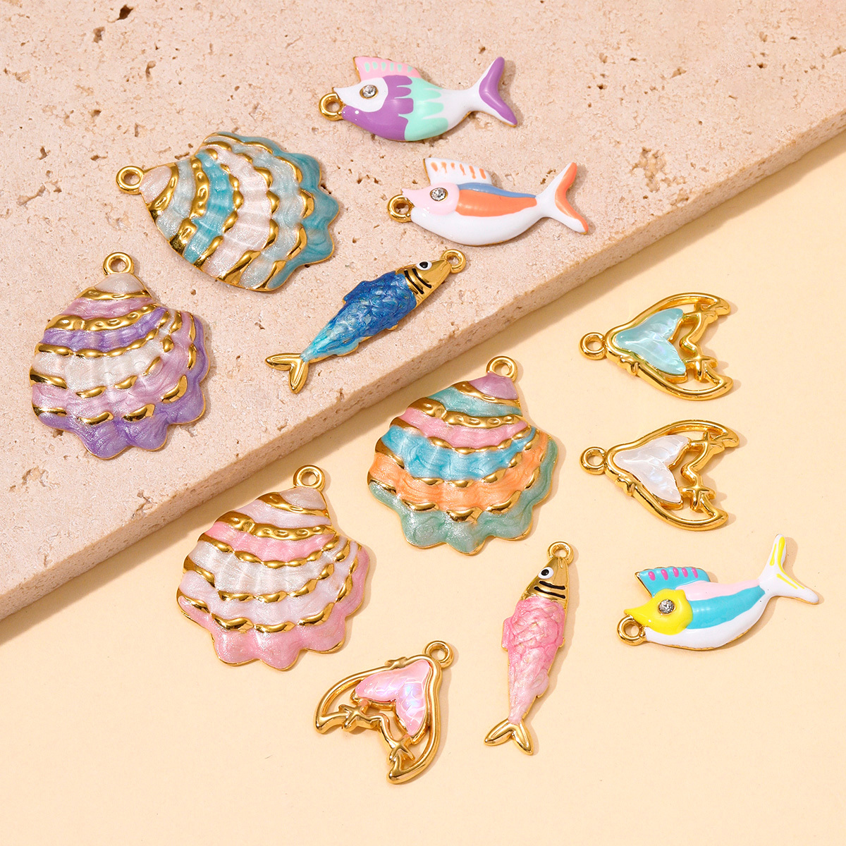 6pcs/pack Wholesale Stainless Steel Fish Mermaid Tail Necklace Pendants Enamel Shell DIY Earring Charms Women Ocena Style Jewelry