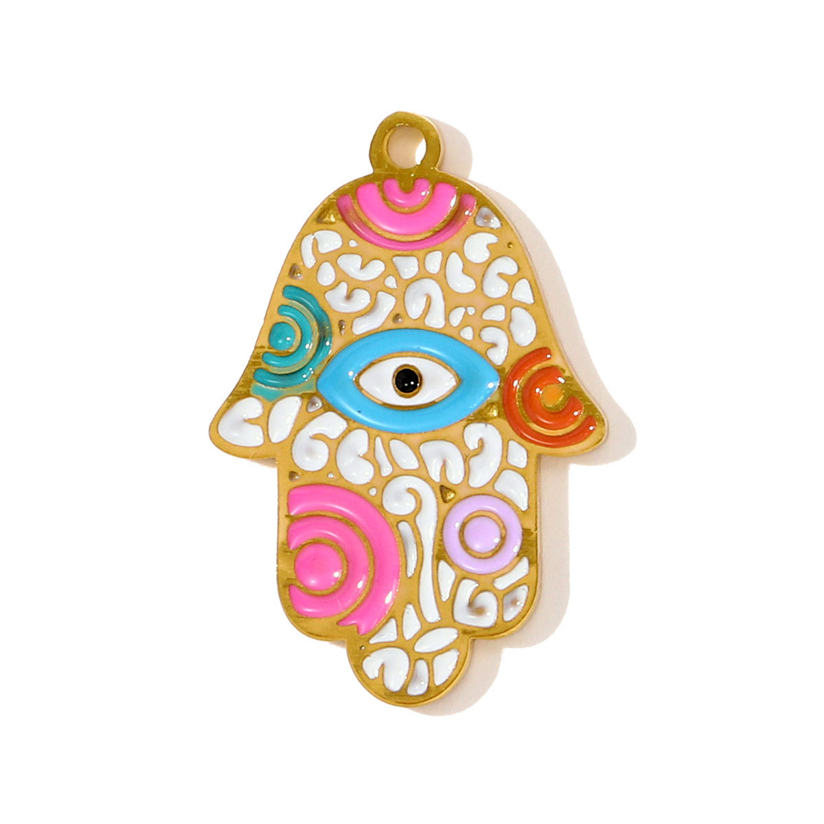 6pcs/pack Wholesale Stainless Steel Enamel Hamsa Hand Necklace Pendants Evil Eye DIY Bracelet Charms Women Heart Clover Jewelry
