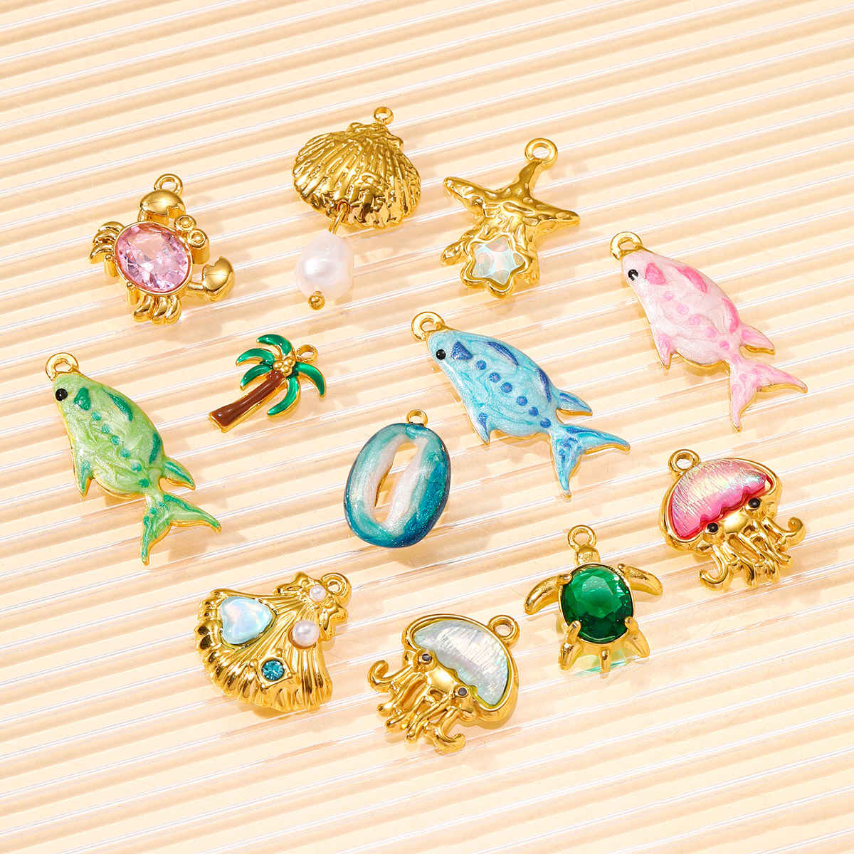 6pcs/pack Stainless Steel Enamel Plam Tree Shell Diy Earring Charms Crab Turtle Jellyfish Necklace Pendants Women Sea Ocean Jewelry