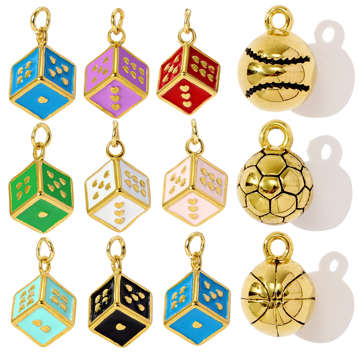 6pcs/pack Stainless Steel Baseball Football Basketball Diy Charms Enamel Ename Dice Necklace Pendants Women Sports Style Jewelry