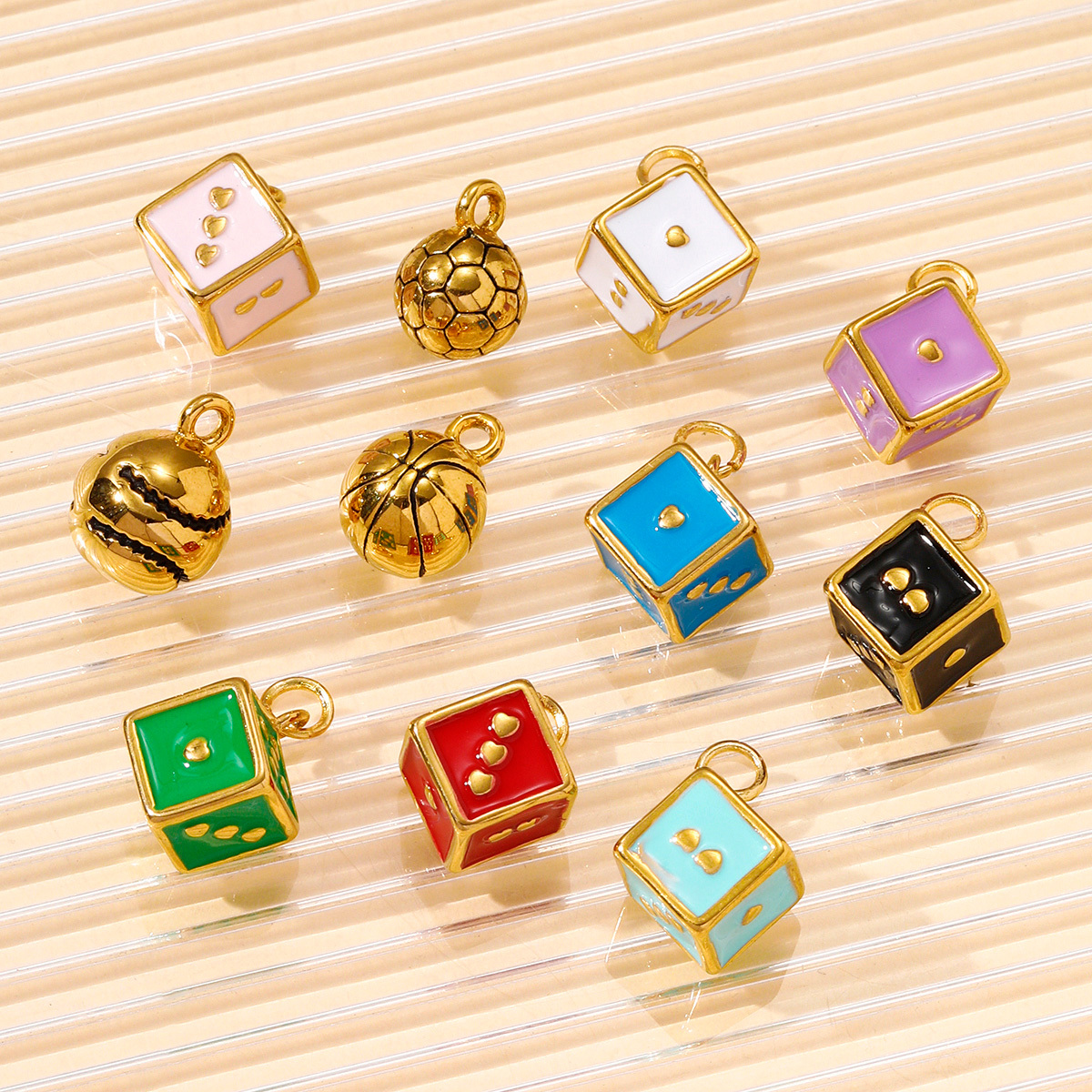 6pcs/pack Stainless Steel Baseball Football Basketball Diy Charms Enamel Ename Dice Necklace Pendants Women Sports Style Jewelry