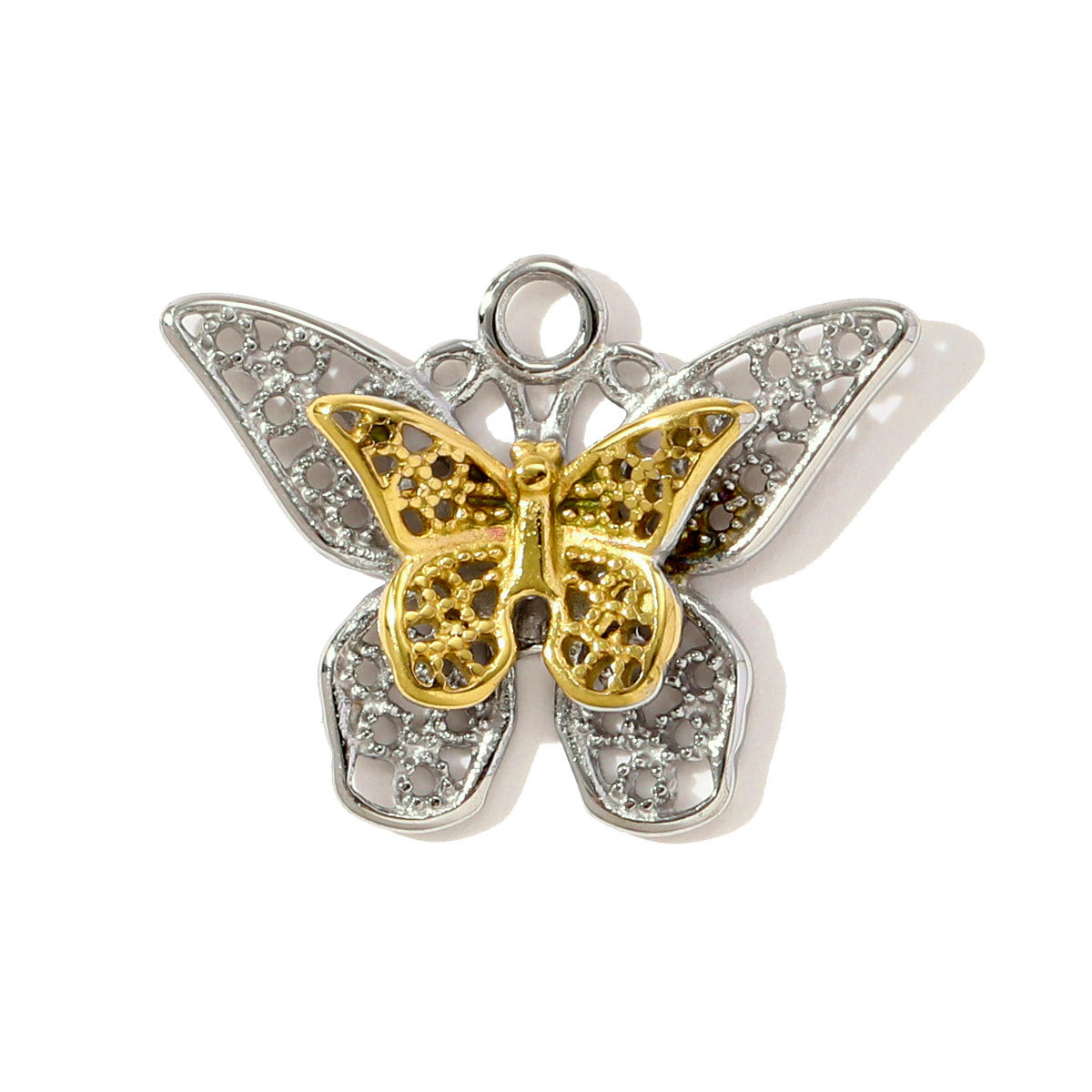 6pcs/pack Stainless Steel Two Tone Love Heart Cross Diy Charms Starfish Butterfly Snake Pendants Women Leaf Flower Jewelry