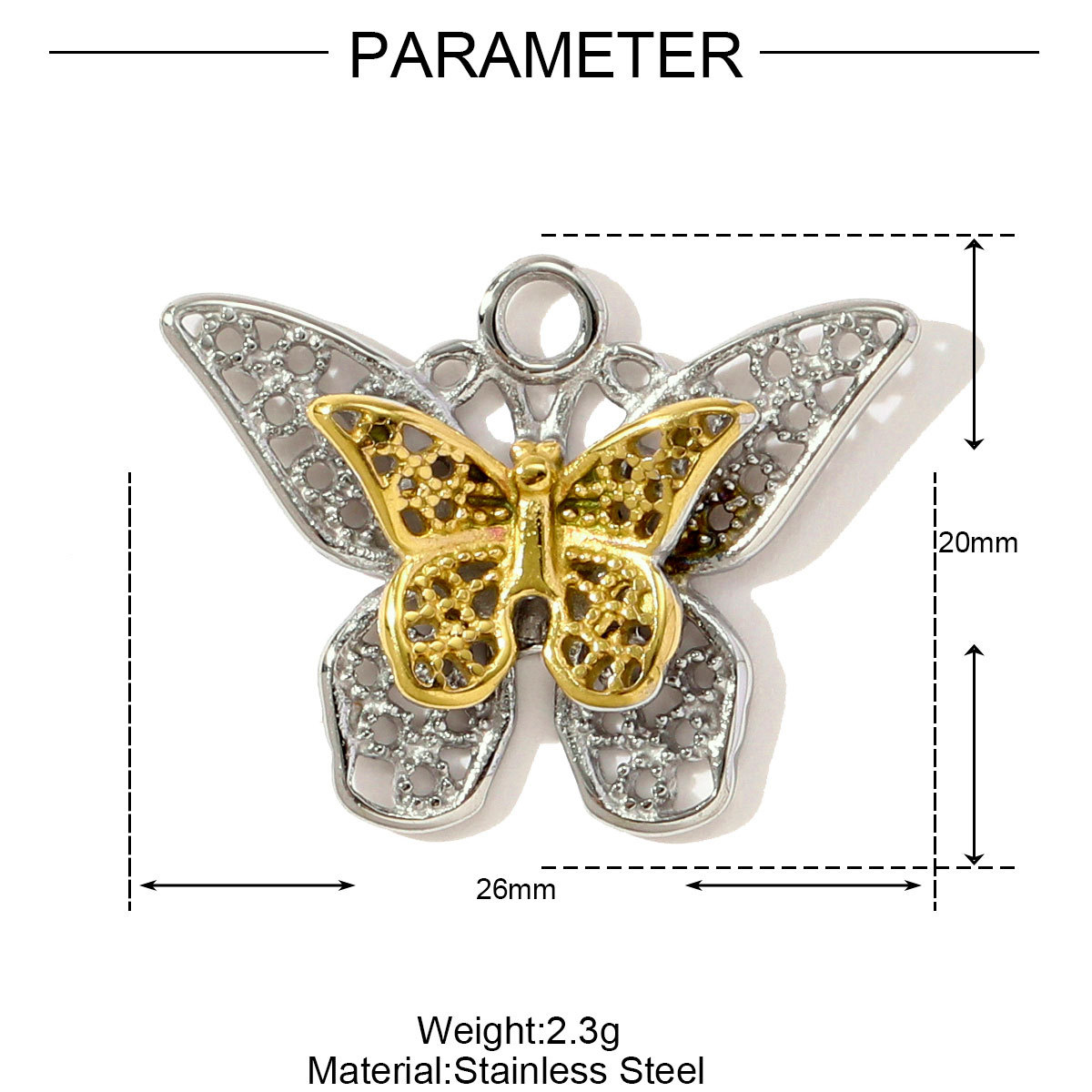6pcs/pack Stainless Steel Two Tone Love Heart Cross Diy Charms Starfish Butterfly Snake Pendants Women Leaf Flower Jewelry