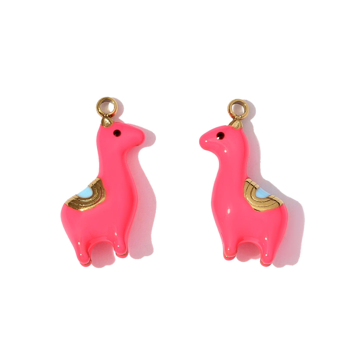 6pcs/pack Stainless Steel Enamel Alpaca Teapot Necklace Pendant Pen Holder DIY Charm Women Rhinestone Waterdrop Jewelry Wholesale