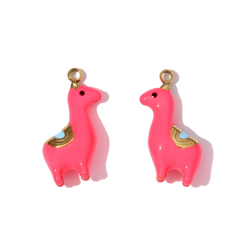 6pcs/pack Stainless Steel Enamel Alpaca Teapot Necklace Pendant Pen Holder DIY Charm Women Rhinestone Waterdrop Jewelry Wholesale