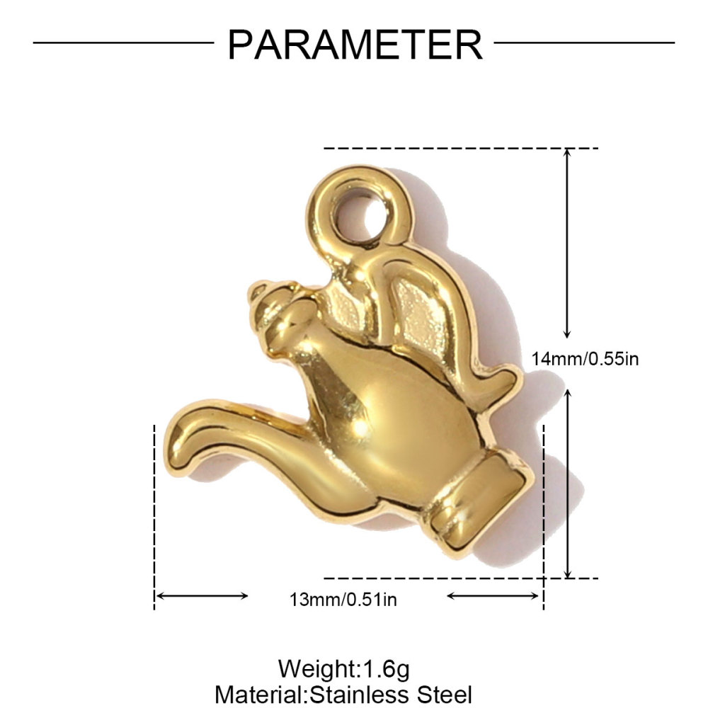 6pcs/pack Stainless Steel Enamel Alpaca Teapot Necklace Pendant Pen Holder DIY Charm Women Rhinestone Waterdrop Jewelry Wholesale