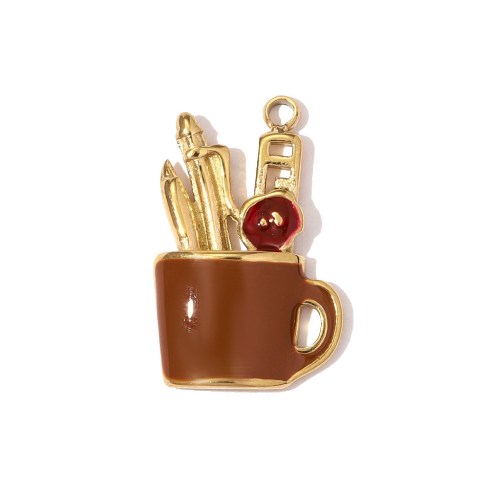 6pcs/pack Stainless Steel Enamel Alpaca Teapot Necklace Pendant Pen Holder DIY Charm Women Rhinestone Waterdrop Jewelry Wholesale