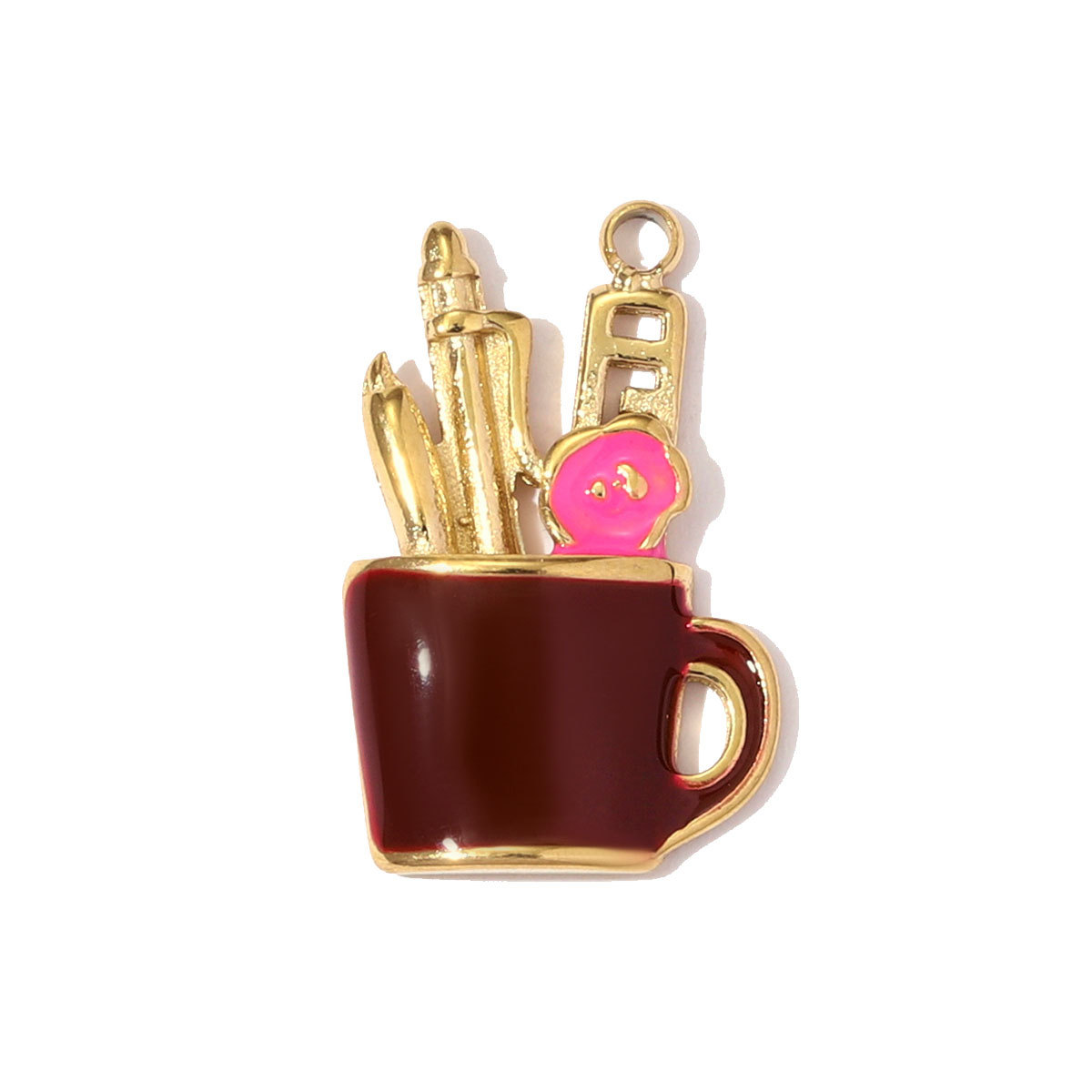 6pcs/pack Stainless Steel Enamel Alpaca Teapot Necklace Pendant Pen Holder DIY Charm Women Rhinestone Waterdrop Jewelry Wholesale