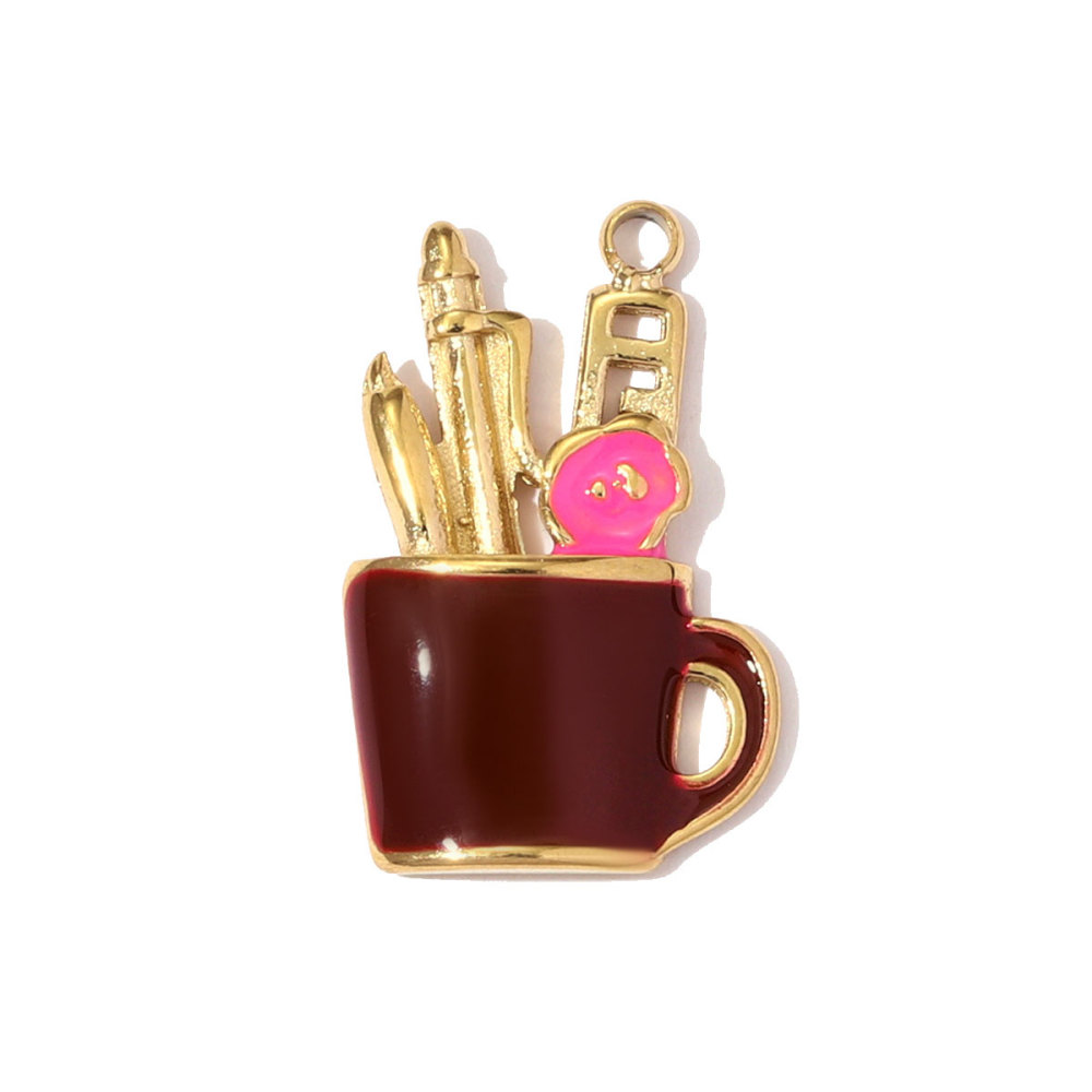 6pcs/pack Stainless Steel Enamel Alpaca Teapot Necklace Pendant Pen Holder DIY Charm Women Rhinestone Waterdrop Jewelry Wholesale