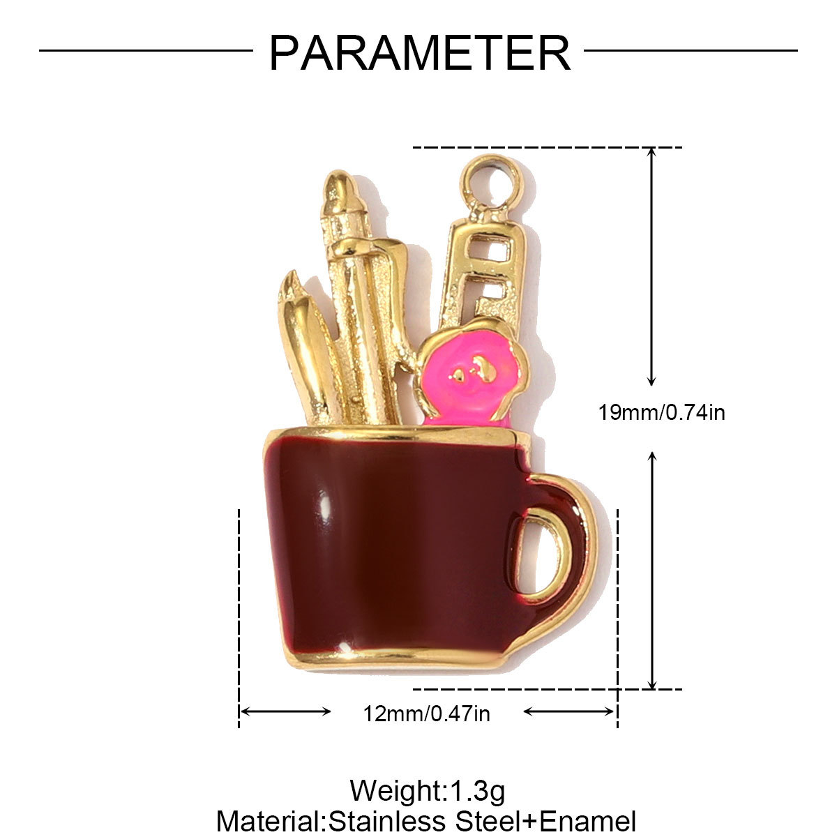 6pcs/pack Stainless Steel Enamel Alpaca Teapot Necklace Pendant Pen Holder DIY Charm Women Rhinestone Waterdrop Jewelry Wholesale