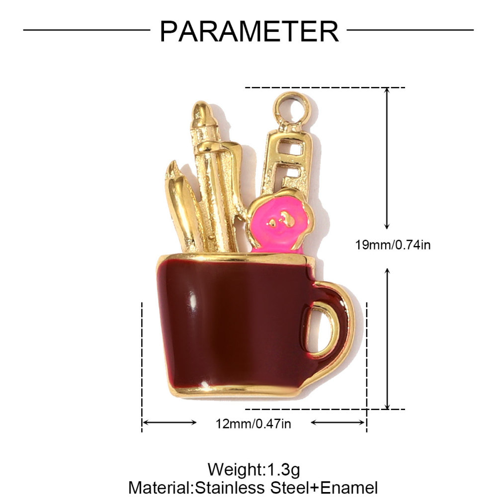 6pcs/pack Stainless Steel Enamel Alpaca Teapot Necklace Pendant Pen Holder DIY Charm Women Rhinestone Waterdrop Jewelry Wholesale