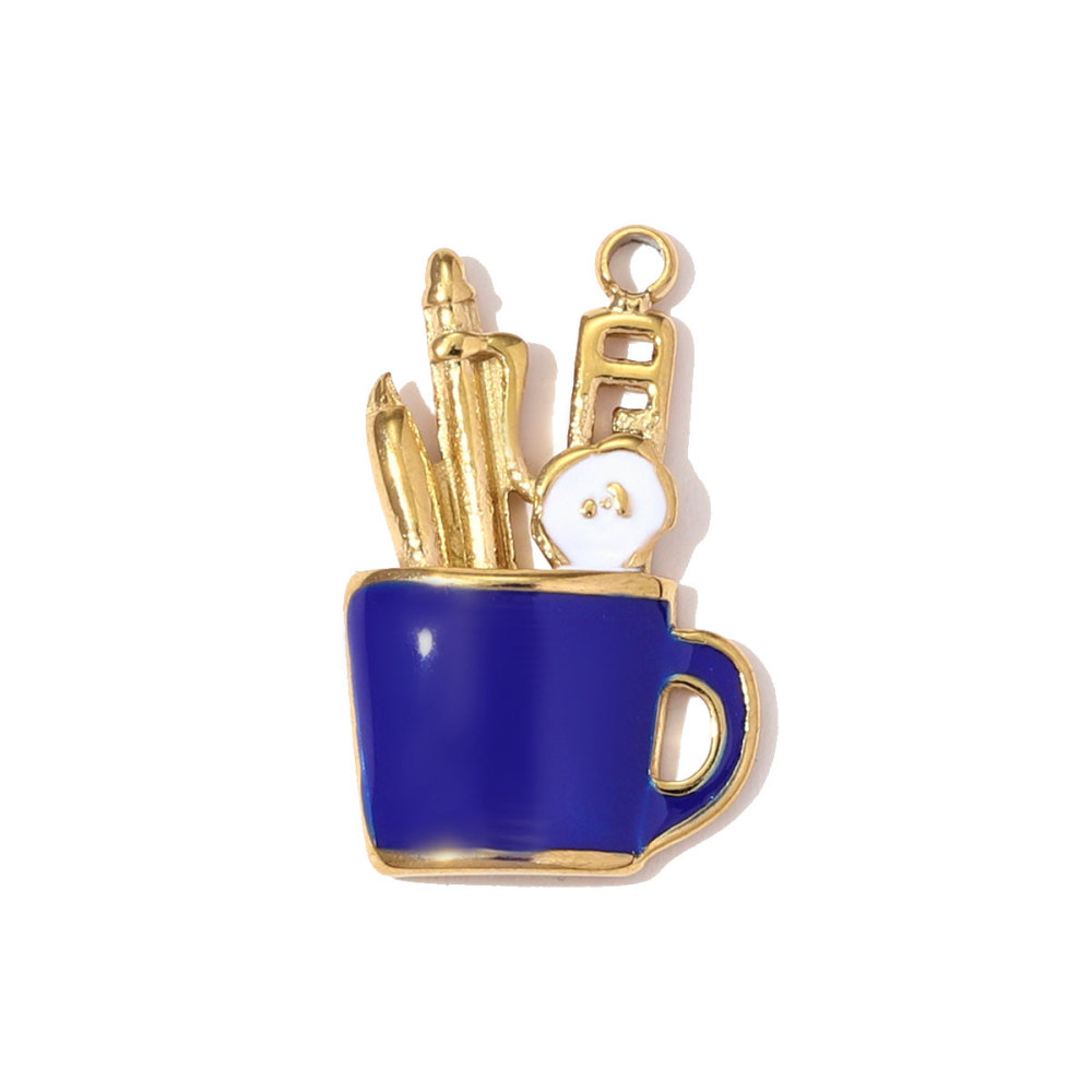 6pcs/pack Stainless Steel Enamel Alpaca Teapot Necklace Pendant Pen Holder DIY Charm Women Rhinestone Waterdrop Jewelry Wholesale