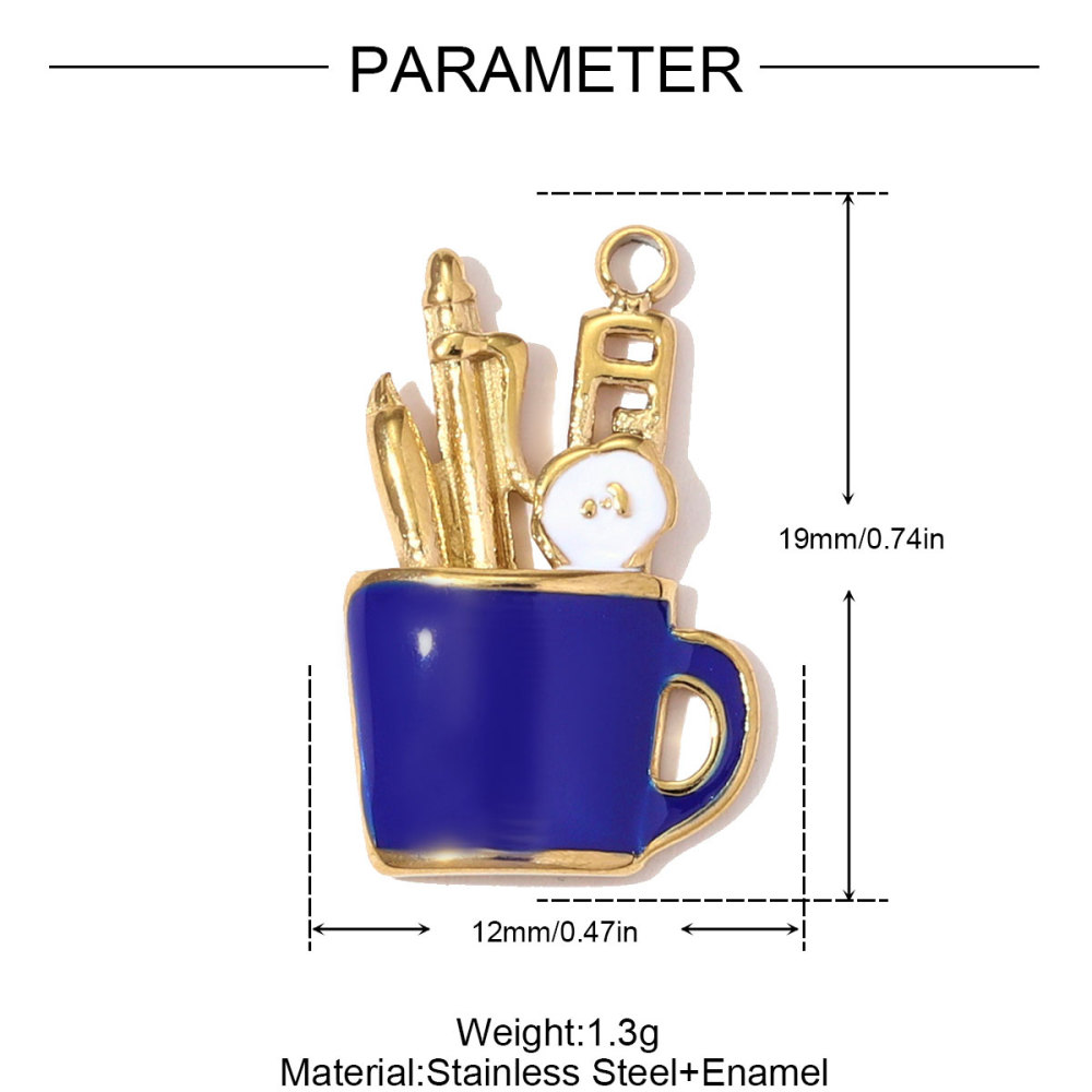 6pcs/pack Stainless Steel Enamel Alpaca Teapot Necklace Pendant Pen Holder DIY Charm Women Rhinestone Waterdrop Jewelry Wholesale