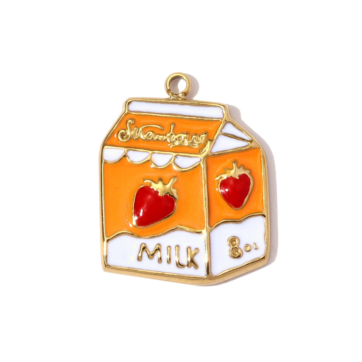 6pcs/pack Fashion Stainless Steel Enamel Evil Eye Necklace Pendant Straberry Milk DIY Charm Women Yogurt Box Jewelry Wholesale