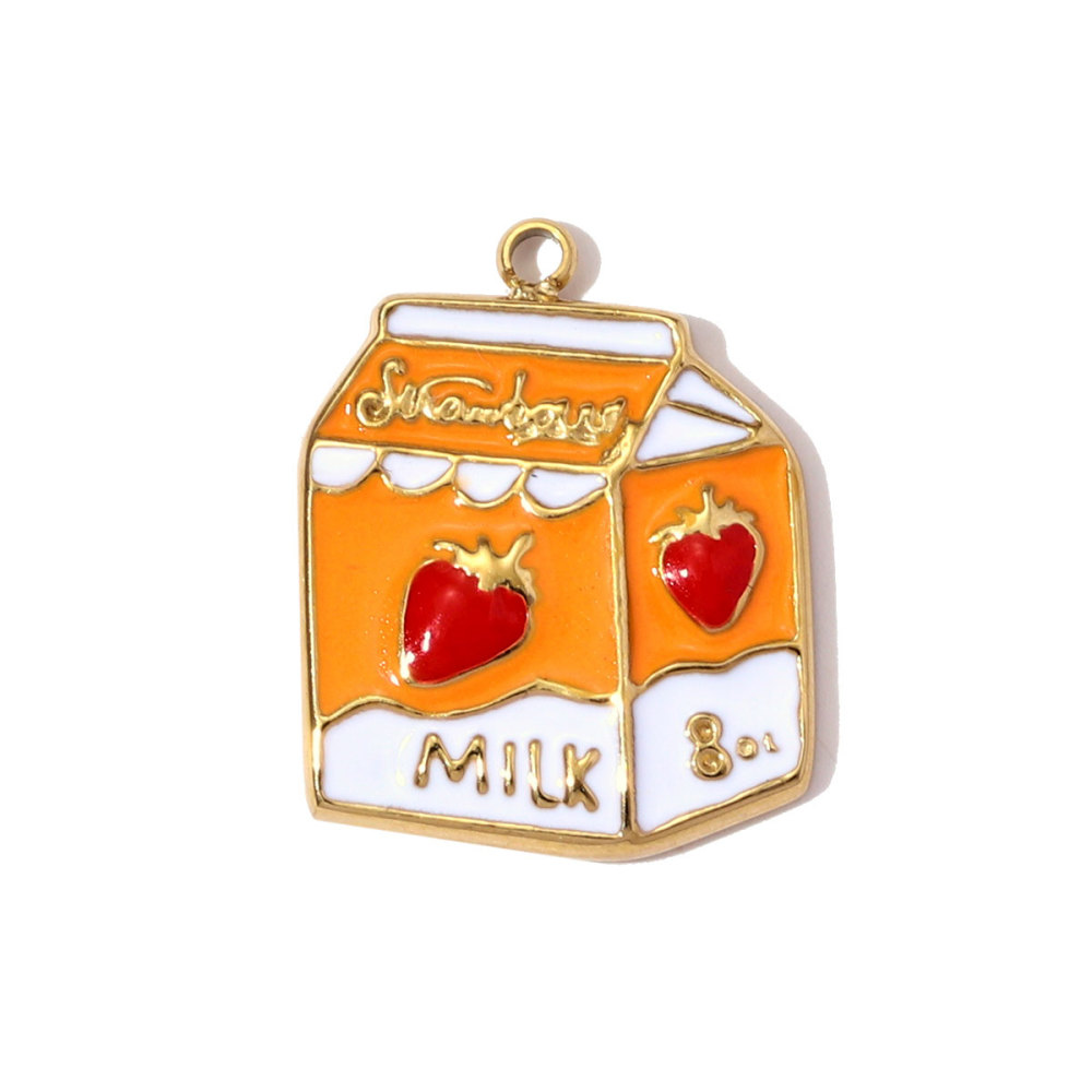 6pcs/pack Fashion Stainless Steel Enamel Evil Eye Necklace Pendant Straberry Milk DIY Charm Women Yogurt Box Jewelry Wholesale