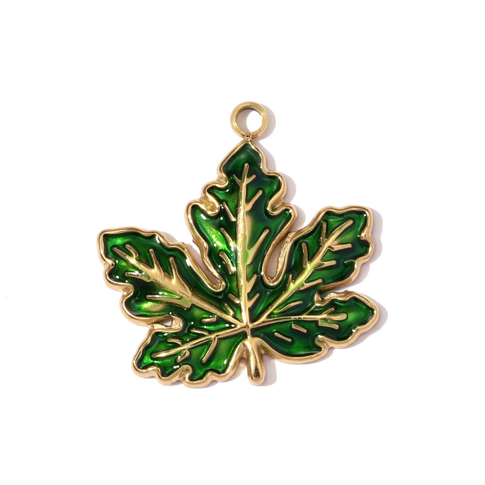 6pcs/pack French Retro Stainless Steel Enamel Maple Leaf Necklace Pendant Crystal Eye DIY Charm Women Plam Tree Jewelry Wholesale