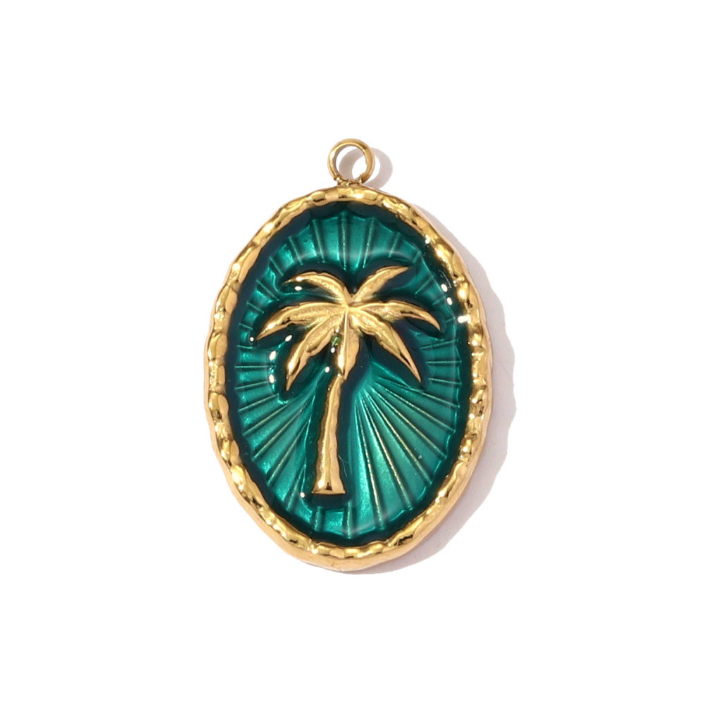 6pcs/pack French Retro Stainless Steel Enamel Maple Leaf Necklace Pendant Crystal Eye DIY Charm Women Plam Tree Jewelry Wholesale