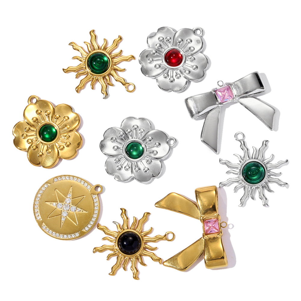 6pcs/pack Fashion Stainless Steel Rhinestone Sun Necklace Pendant Flower DIY Earring Charm Women Bowknot Star Jewelry Wholesale