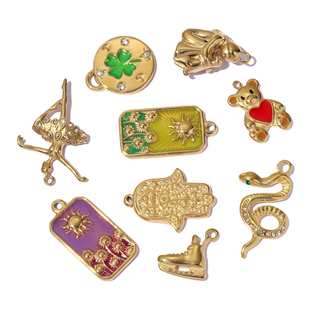6pcs/pack Enamel Ace of Heart Stainless Steel DIY Earring Charm Clover Candy Sun Tarot Card Pendant Women Necklace Making Jewelry