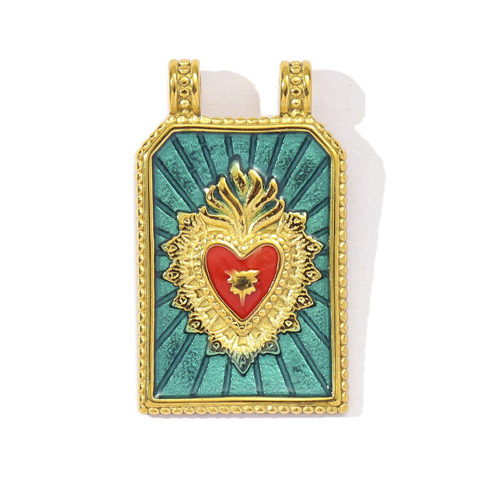 6pcs/pack Enamel Ace of Heart Stainless Steel DIY Earring Charm Clover Candy Sun Tarot Card Pendant Women Necklace Making Jewelry